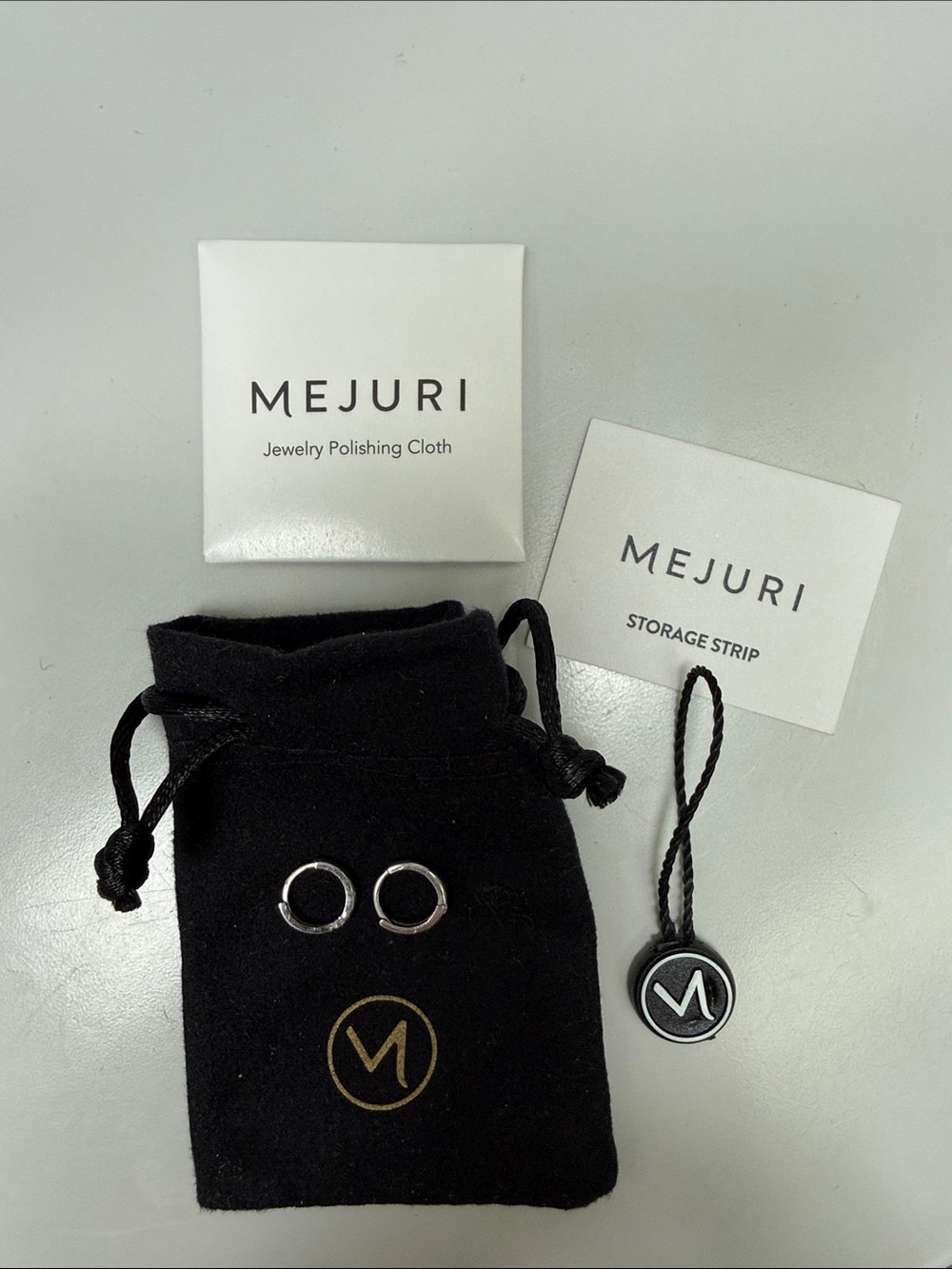 PAIR of Mejuri 14k white solid gold mini hoops
